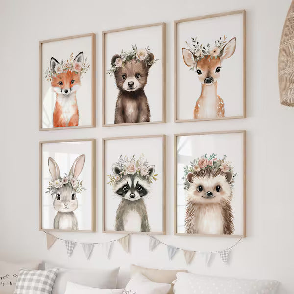 Christmas Animal Wall Art for Kids – Winter Woodland Nursery Prints | Cute Holiday Decor Set | Festive Animals Kids Room Decoration